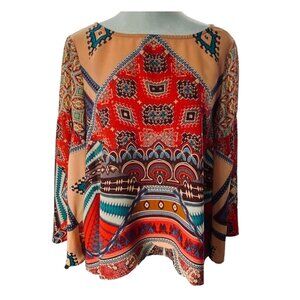 FIG and FLOWER Women 3/4 Wide Sleeves Abstract Blouse Sz S Multicolor Boho 77-22